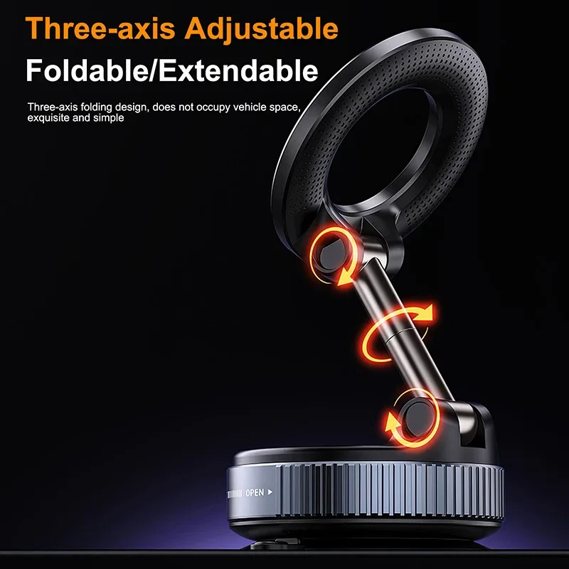 Strong Magnetic Phone Holder Foldable Design 360° Adjustable Vacuum Car Mount for Cell Phone for Iphone Live Streaming